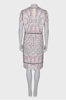 Silk dress in blue and white print