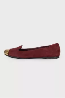 Burgundy ballet flats with metallic toe
