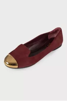 Burgundy ballet flats with metallic toe