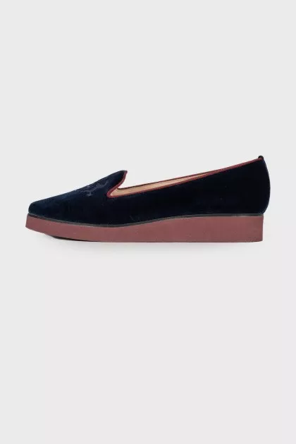 Navy blue embroidered ballet flats