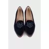 Navy blue embroidered ballet flats