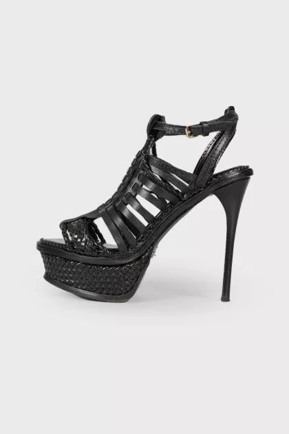 Black woven sandals