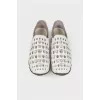 Leather sneakers with perforations and rhinestones