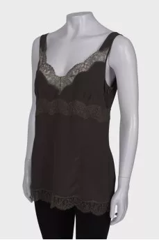 Silk T-shirt with lace