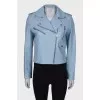 Blue leather jacket with tag