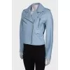 Blue leather jacket with tag