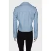 Blue leather jacket with tag