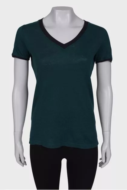 Green V-neck T-shirt
