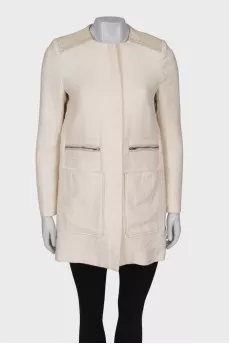 White coat with leather shoulders