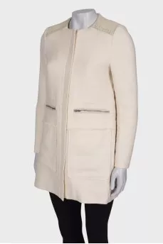 White coat with leather shoulders