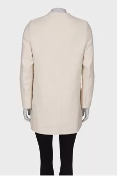 White coat with leather shoulders