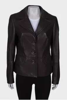 Leather single-breasted jacket
