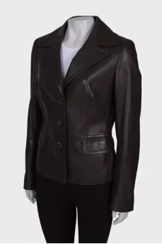 Leather single-breasted jacket