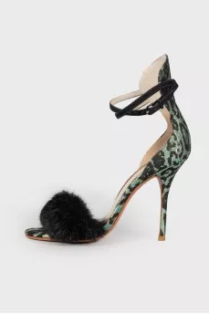 Textile sandals with fur