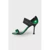 Black and green heeled sandals