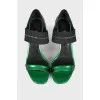 Black and green heeled sandals