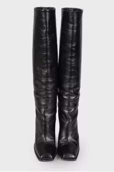 Square toe leather boots