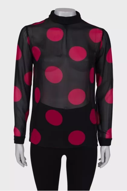 Translucent black blouse in print