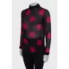 Translucent black blouse in print