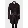 Dark brown leather trench coat