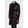 Dark brown leather trench coat