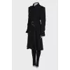 Black double-breasted trench coat with belt