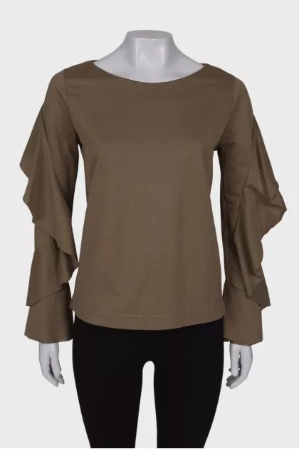 Olive ruffle sleeve blouse