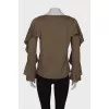 Olive ruffle sleeve blouse