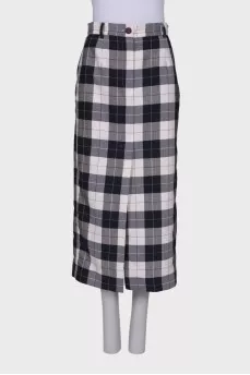 Straight check maxi skirt