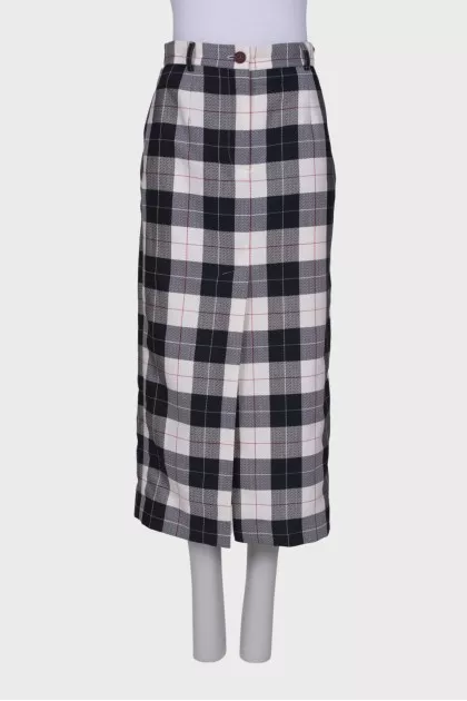 Straight check maxi skirt