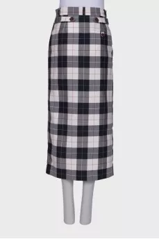 Straight check maxi skirt