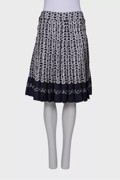 Patterned silk pleated skirt