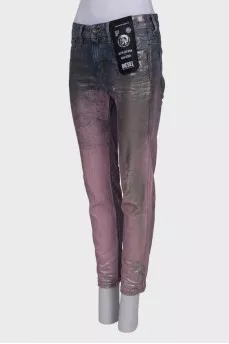 Jeans in pink and silver print