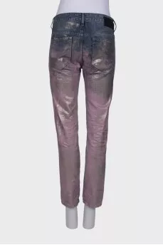 Jeans in pink and silver print