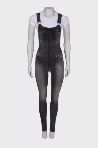 Dark gray denim jumpsuit