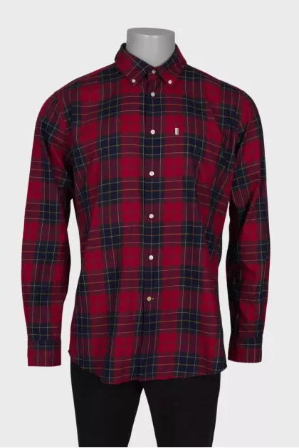 Men's burgundy checked shirt