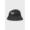 Knitted bucket hat with branded logo