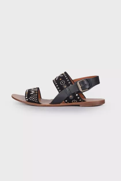 Suede sandals with rhinestones
