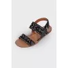 Suede sandals with rhinestones
