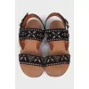Suede sandals with rhinestones