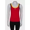 Red T-shirt with colored stripes