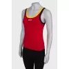 Red T-shirt with colored stripes