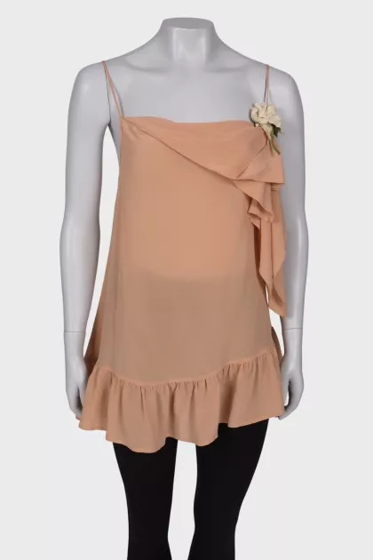 Silk top with brooch
