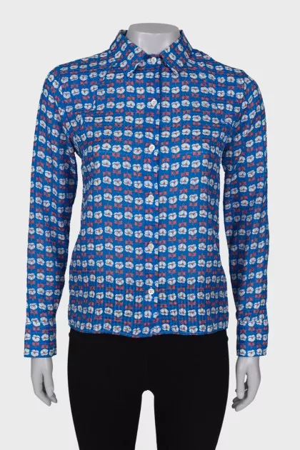 Blue printed silk shirt