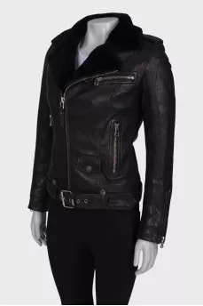 Leather jacket with fur