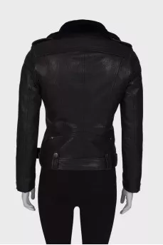 Leather jacket with fur