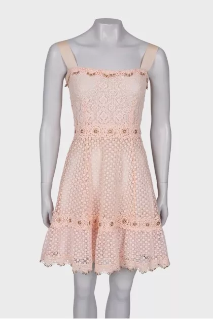 Pink openwork dress with eyelets