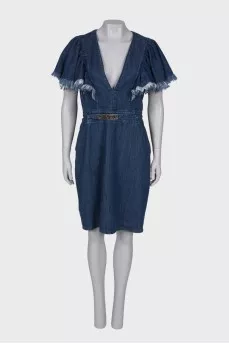 Denim dress with belt, with tag