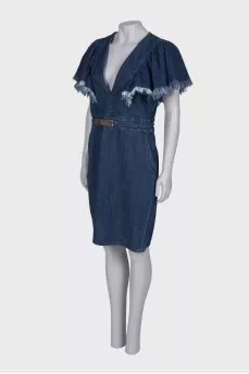 Denim dress with belt, with tag