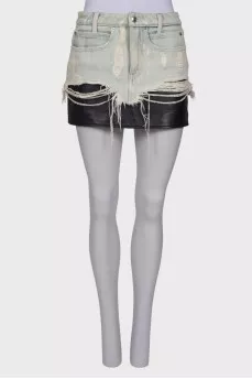 Leather combi skirt with jeans